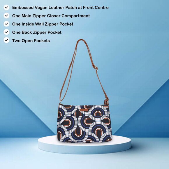 Women’s Handcrafted Crossbody Sling Bag, Abstract Printed Fabric Shoulder Purse - Picture 4 of 10